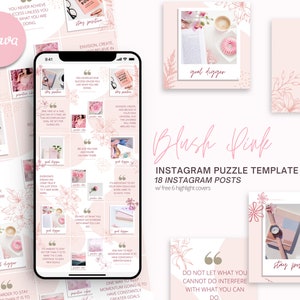 Instagram Puzzle Template für Canva, Instagram Template, Canva Templates, Instagram Feed, Instagram Posts, Instagram Grid, Blush Pink Puzzle