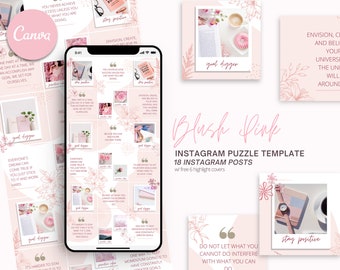 Blush Pink Instagram Puzzle Template, Canva Feed (Digital Download)