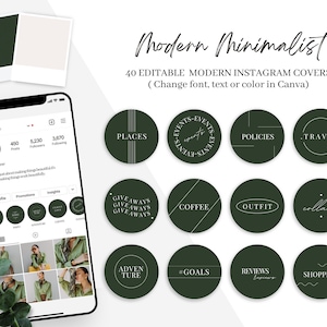 Editable Minimalist Instagram Story Covers. Green Instagram Story Covers. DIY Instagram Highlight Covers. Modern Text. IG Branding