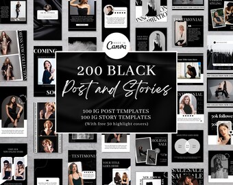 200 Black Luxury Instagram Templates, Canva Social Media Bundle (Digital Download)