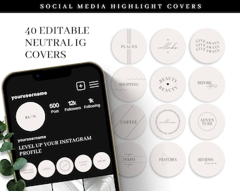 Minimalist Instagram Highlight Covers, Neutral Branding (DIY Editable)