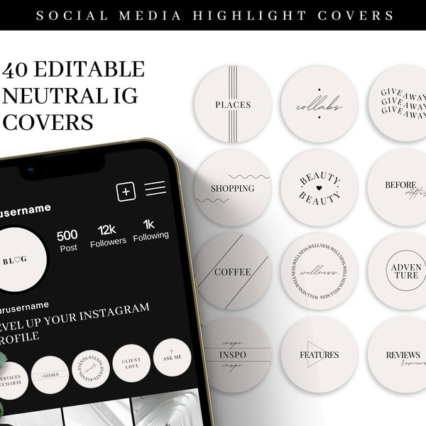 Editable Minimalist Instagram Story Covers. Neutral Instagram Story Covers. DIY Instagram Highlight Covers. Modern Text. IG Branding