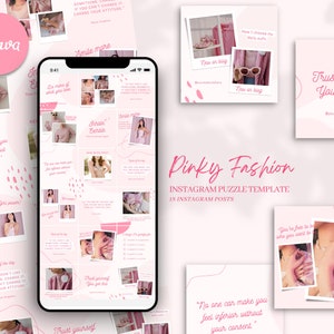 Rosa Instagram Puzzle Vorlage für Canva, Instagram Photo Collage, Canva Templates, Rosa Instagram Feed, Fashion Bloggers, Instagram Grid