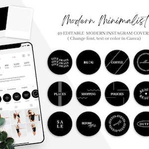 Editable Minimalist Instagram Story Covers. Black Instagram Story Covers. Instagram Highlight Covers. Modern Text