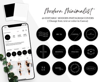 Minimalist Instagram Story Covers | Editable Black Icons (Digital Download)