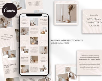 Neutral Minimalist Instagram Puzzle Template for Canva (Digital Download)
