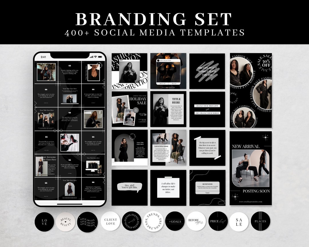 Black & White Social Media Templates, Canva Branding Set (digital ...