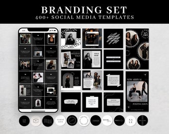 400+ Social Media Templates, Branding Set, Black and White IG Puzzle + Post + Story + Highlight Cover Templates for Canva, Insta Bundle