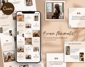 Brown Minimalist Instagram Puzzle Template, 18 Posts (Canva)