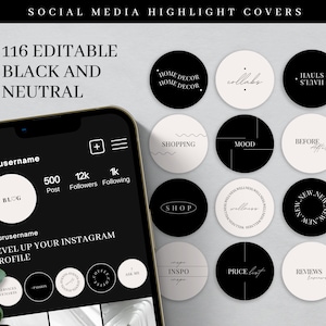 Editable Minimalist Instagram Story Covers. Black and Neutral Instagram Covers. DIY Instagram Highlight Covers. Modern Text. IG Branding