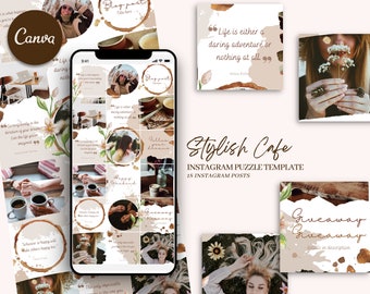 Instagram Puzzle Template for Canva. Puzzle Feed. Instagram Template. Canva Templates. Instagram Canva Template. Coffee Business Aesthetic