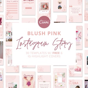 Instagram-verhaalsjablonen, 30 Instagram-verhaalsjablonen, canva-sjablonen, blushroze, Instagram-hoogtepuntenomslagen. Lijnbloemen