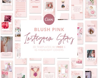 Blush Pink Instagram Story Templates, Floral Canva Layout (Digital Download)