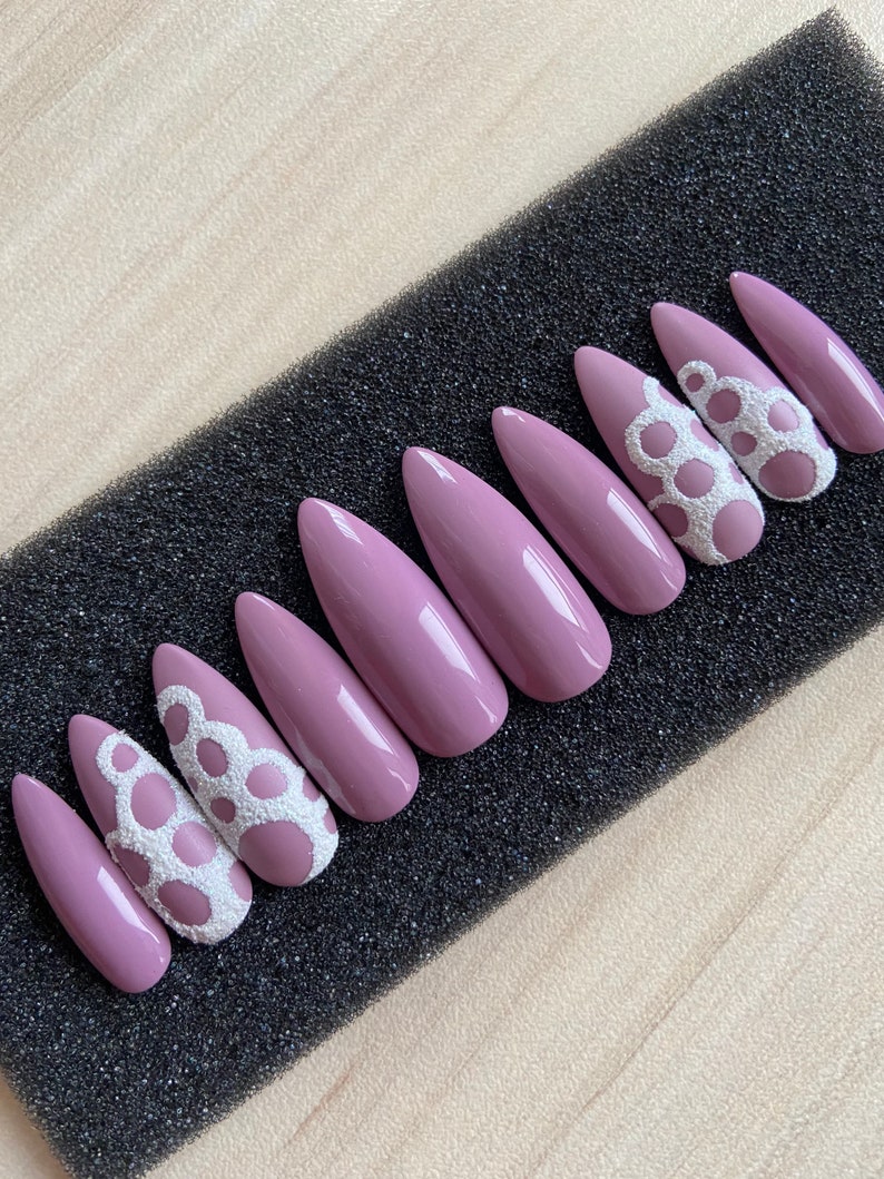 Purple Ash Nails, Press on Nails, White Glitter Unique Press on nails, Luxury False Nails, Stick on Nails, Glue on Nails, Fake Nails image 1