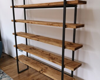 BOOKCASE - Industrial Rustic Farmhouse - Handmade in UK - Bookcase Shelves Steel Display Shelves Book Case Wood Pine - bookcase cabinet