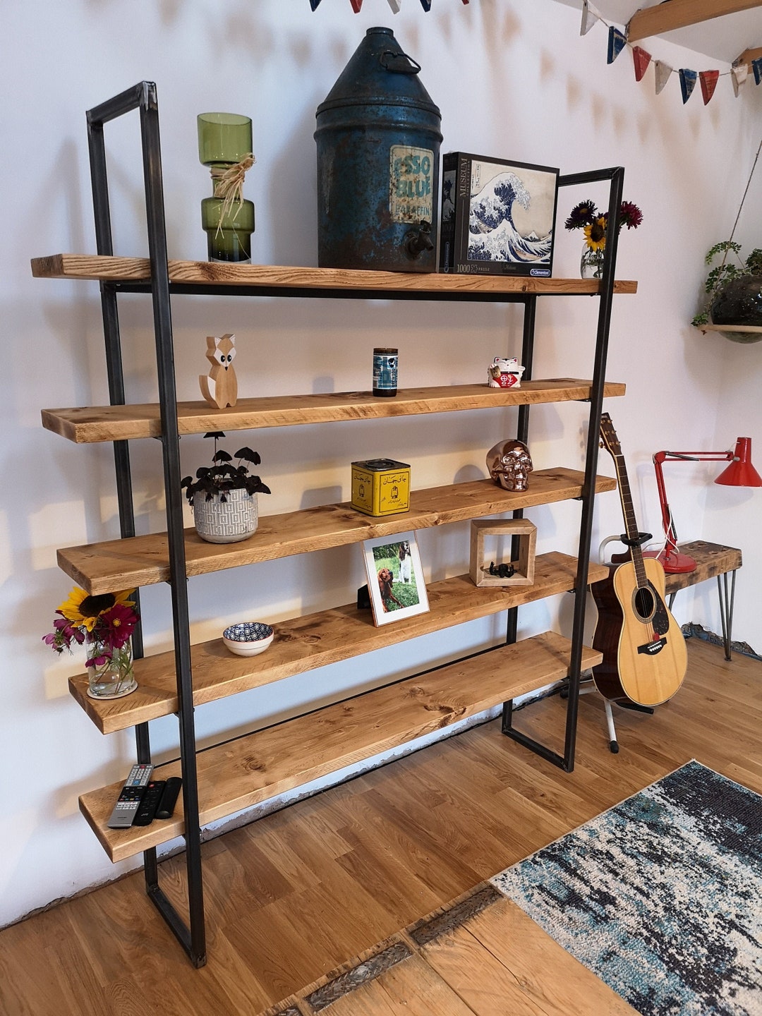 Bookcase Shelving Unit. Book Shelf Steel Wood Display Shelves Etsy