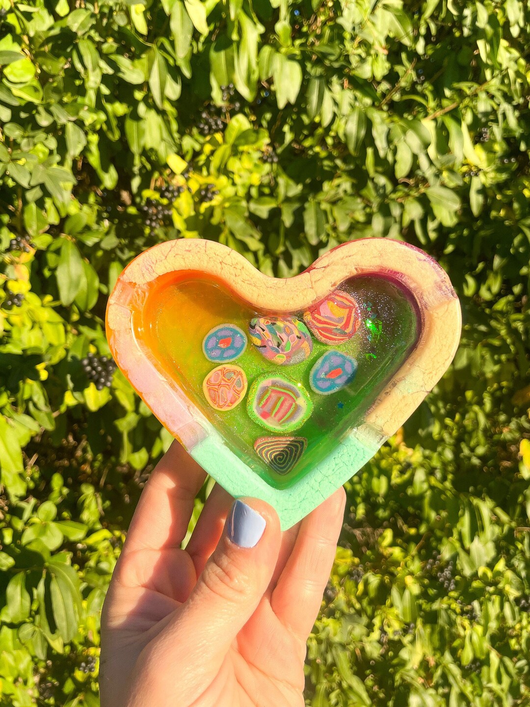 Pastel Heart Ashtray With Retro Cane Polymer Clay Etsy