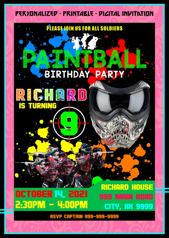 Paintball Invitation Printable or Printed Invitations Etsy