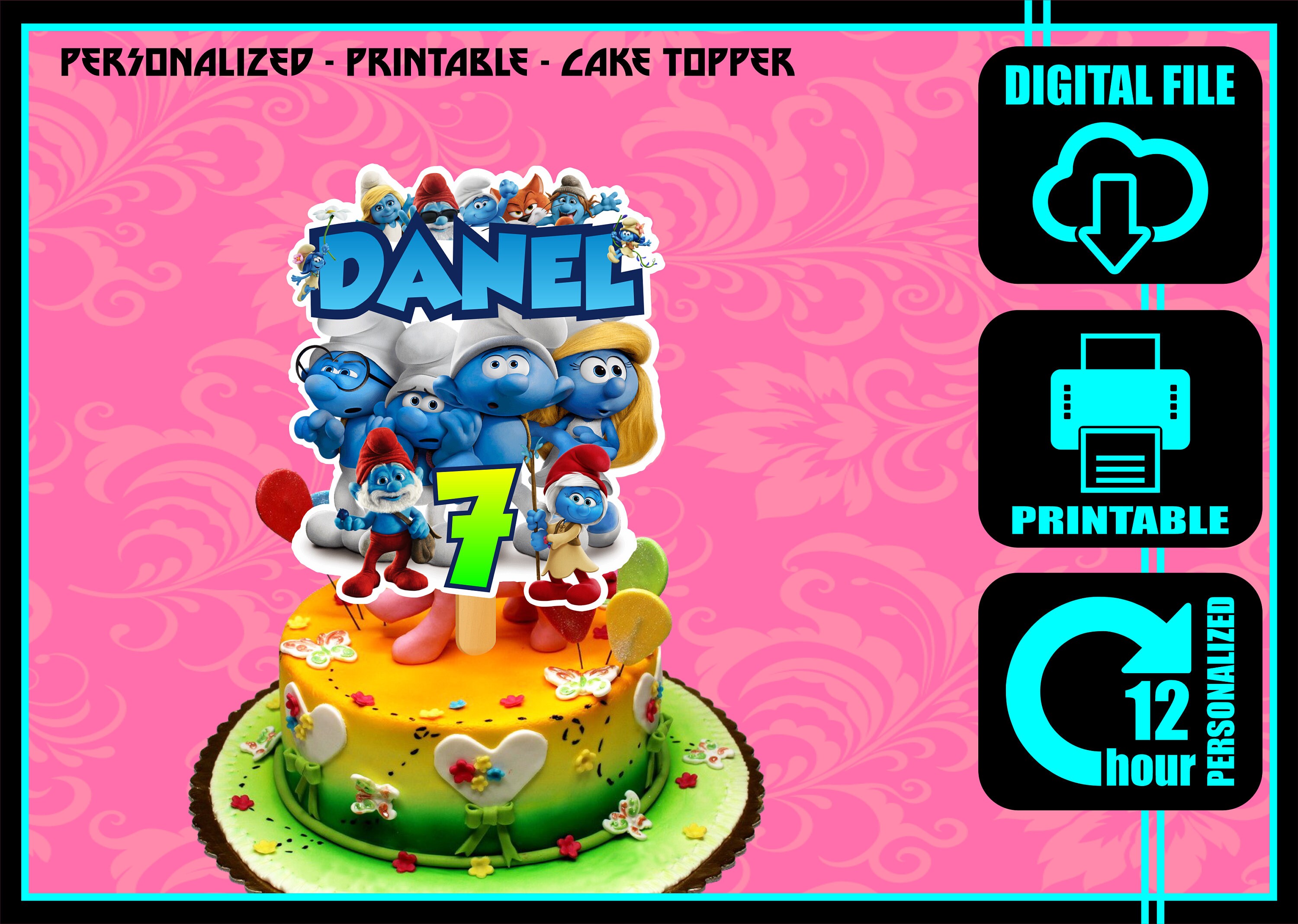 Smurfs Cake Topper PRINTABLE Smurfs Birthday Smurfs Party Etsy