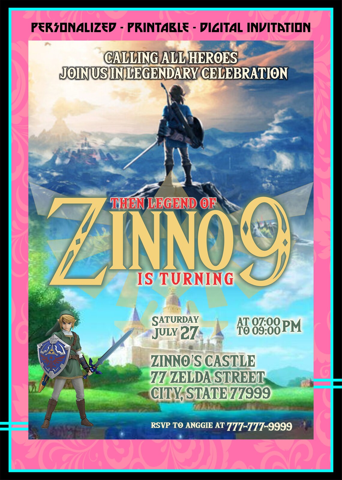 Legend of Zelda Invitation Legend of Zelda Birthday Zelda Etsy