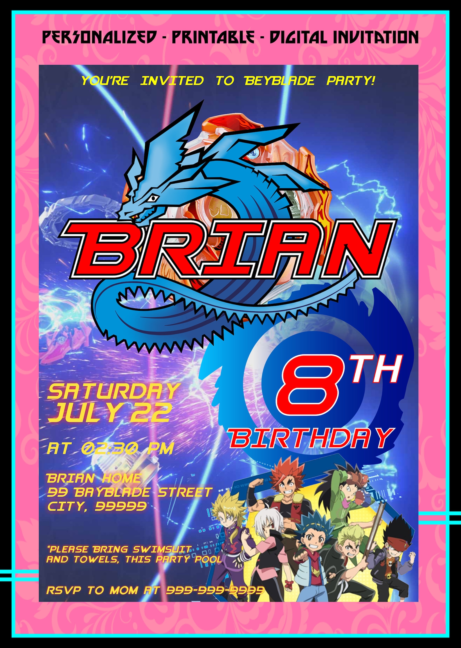 Invitación Beyblade Beyblade cumpleaños fiesta invitar con Etsy Invitación Beyblade Beyblade cumpleaños fiesta invitar con Etsy
