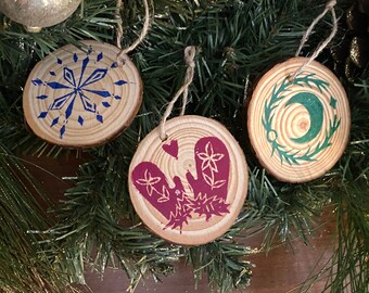 Hand Printed Wooden Ornaments