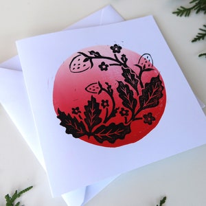 Fraises - Linocut Print Cartes de vœux