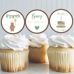 Bear Balloon Cupcake Toppers, Teddy Bear Cupcake Toppers, Beary 1st Birthday Cupcake Toppers, Teddy Bear First Birthday Cupcake Toppers