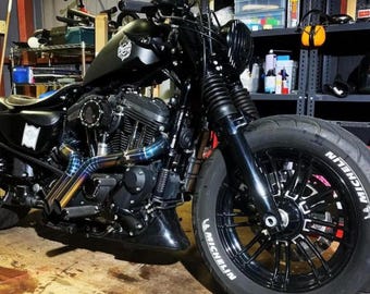 GNARLY Drag Pipes for Harley Davidson Sportster 2-Into-2  Stainless Steel & Handmade