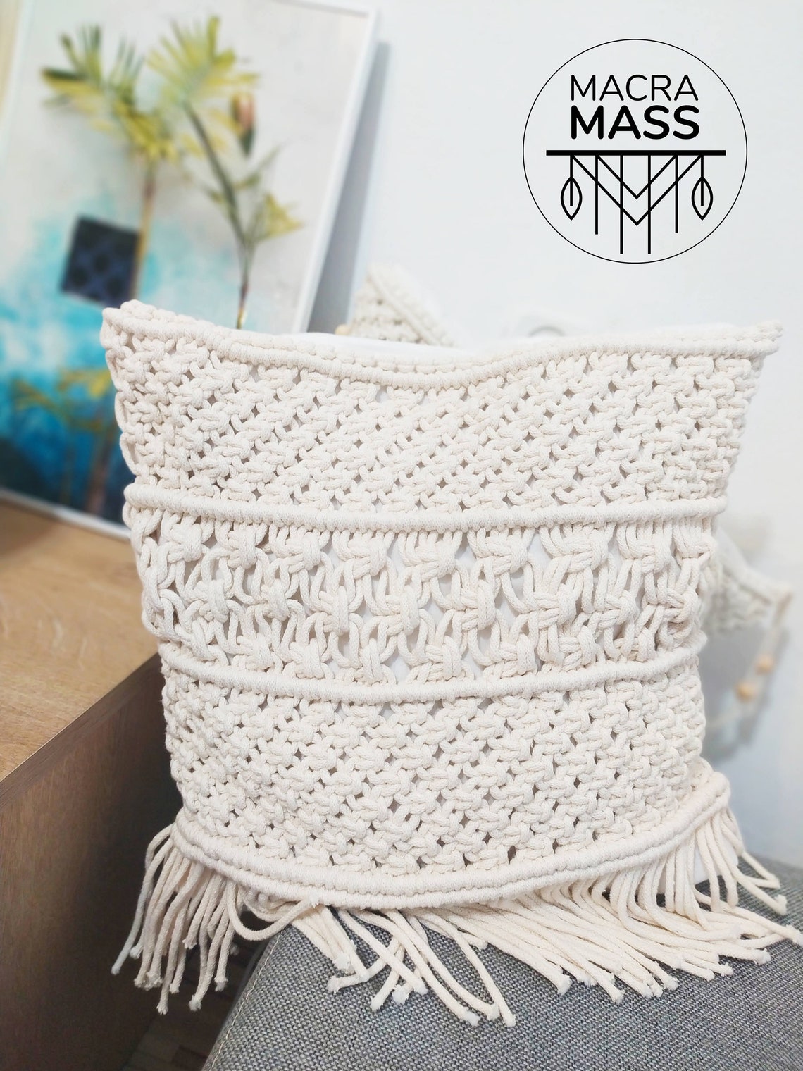 Macramé Pillow Cover Boho Cushion Cover 100 Cotton, Home Decor