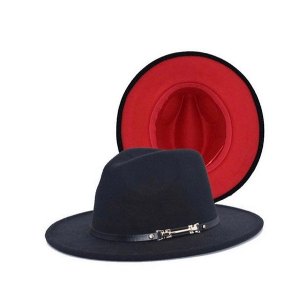 Mens Red Bottom Fedora Hats Etsy