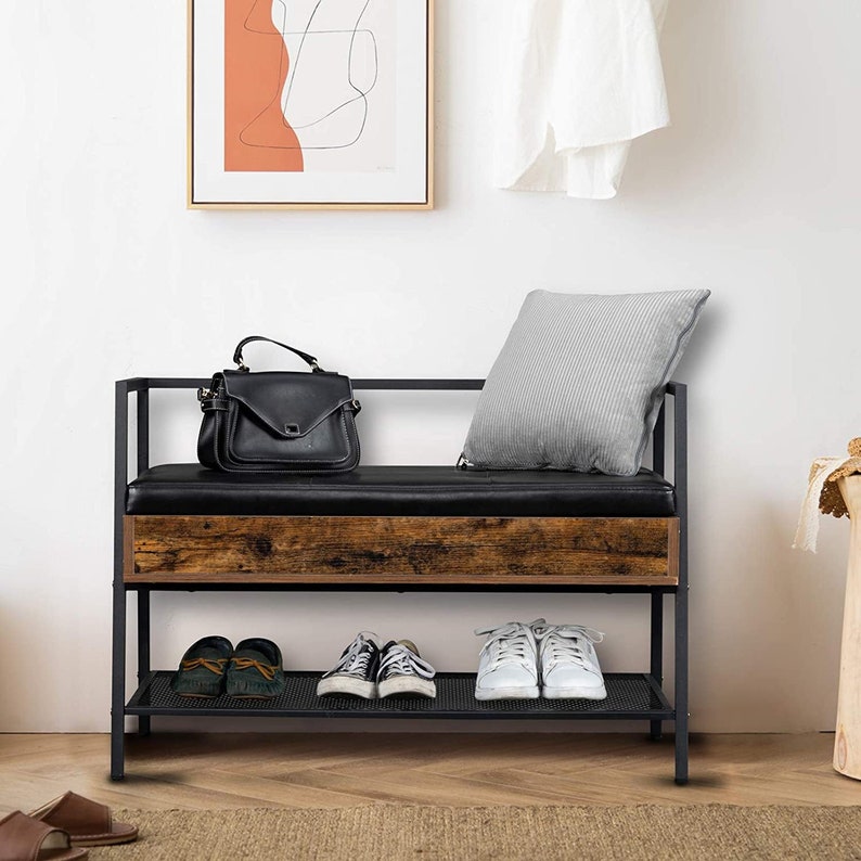 Farmhouse Shoe Storage Bench Industrial Hidden Shoe Rack Etsy