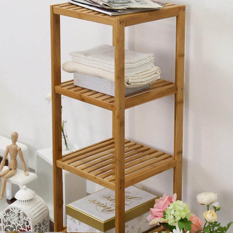 Bamboo Bathroom Shelf 4-Tier Tower Free Standing Rack | Etsy