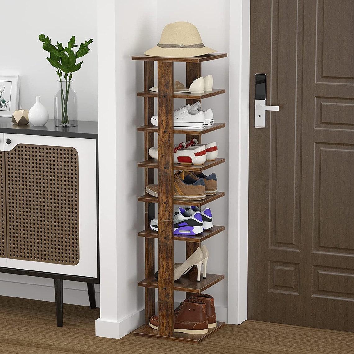 Vertical Shoe Rack 8 Tiers Wooden Shoe Shelf Narrow Shoe Etsy