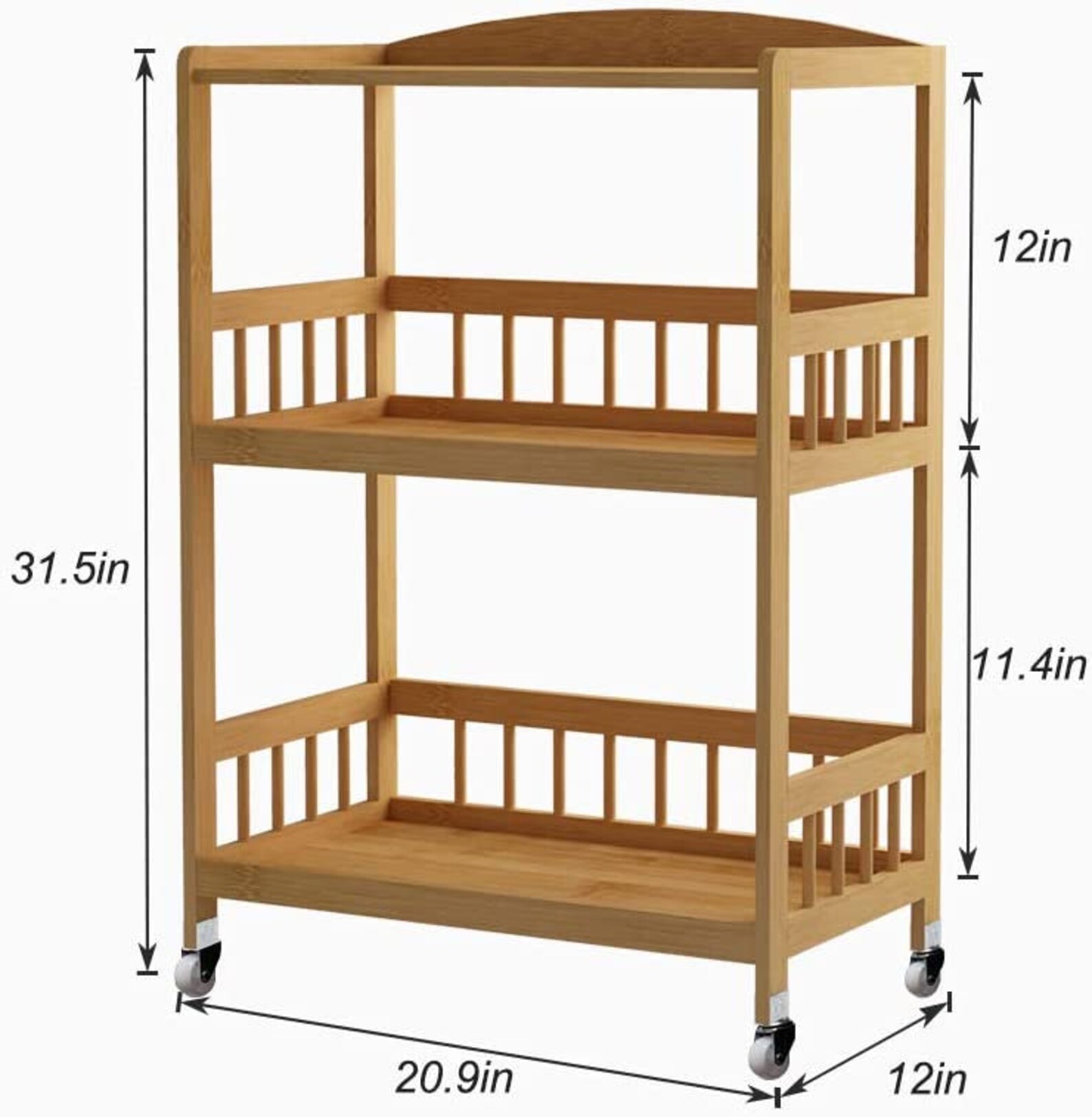 3Tier Storage Shelf Unit On Wheels Bamboo Kitchen Serving Etsy
