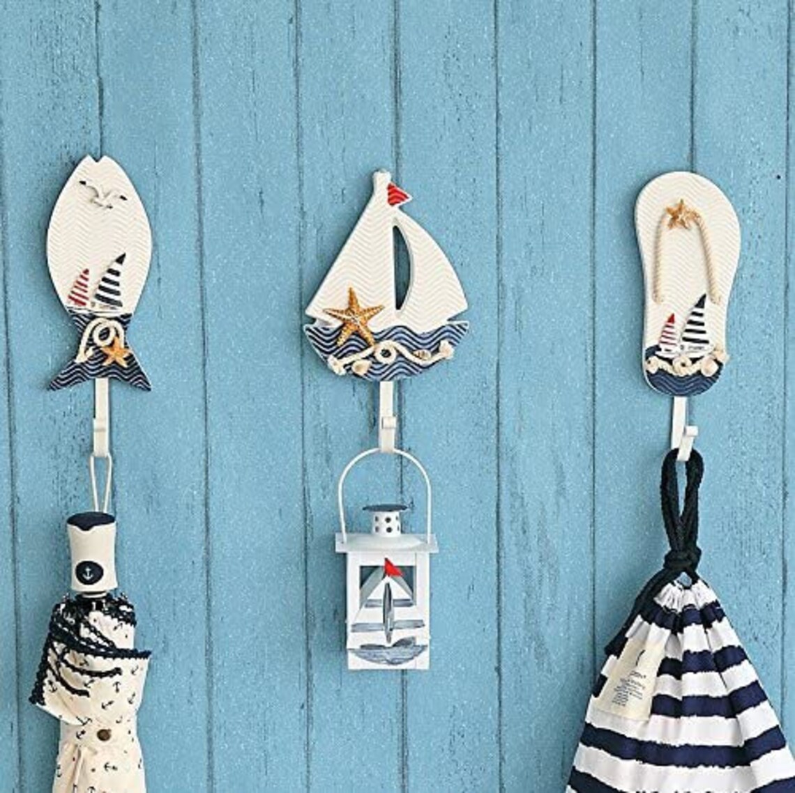 Set of 3 Assorted Seashore Beach Themed Wall Hooks Towel Hat Etsy