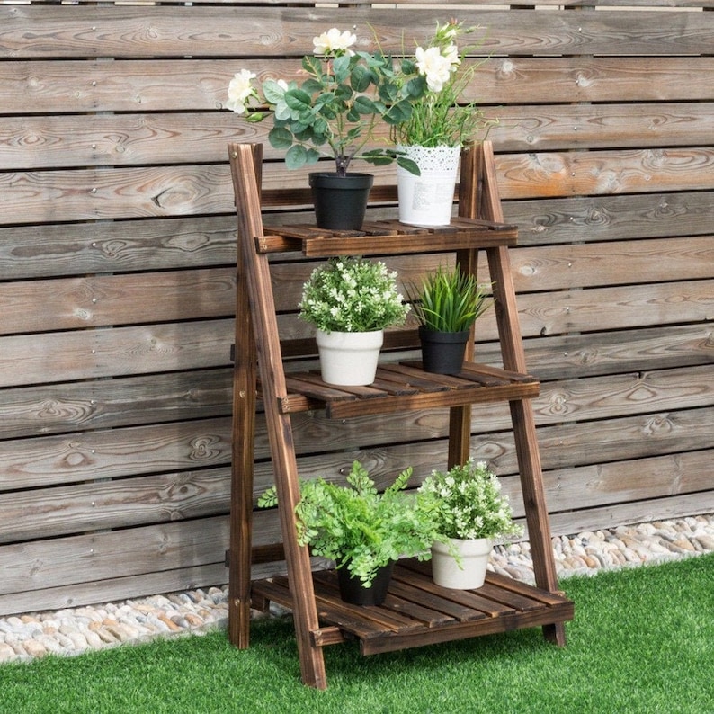 3 Tier Folding Wooden Plant Stand Plant Display Shelf Rack | Etsy