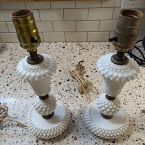 Vintage Pair of Hobnail milk glass Leviton Lamps