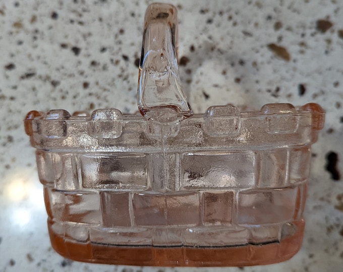 Vintage Pink Depression Glass Basket Weave Basket Etsy