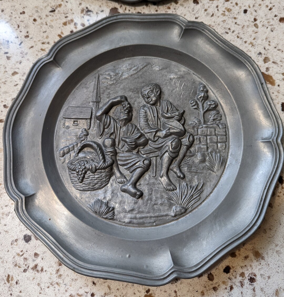 Vintage German Zinn Pewter Wall Plates Etsy