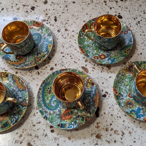 Paisley Chintz Demitasse Teacup and Saucer Set