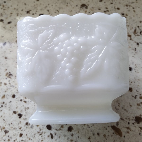 Anchor Hocking Milk Glass Harvest Grape Square Footed Bowl