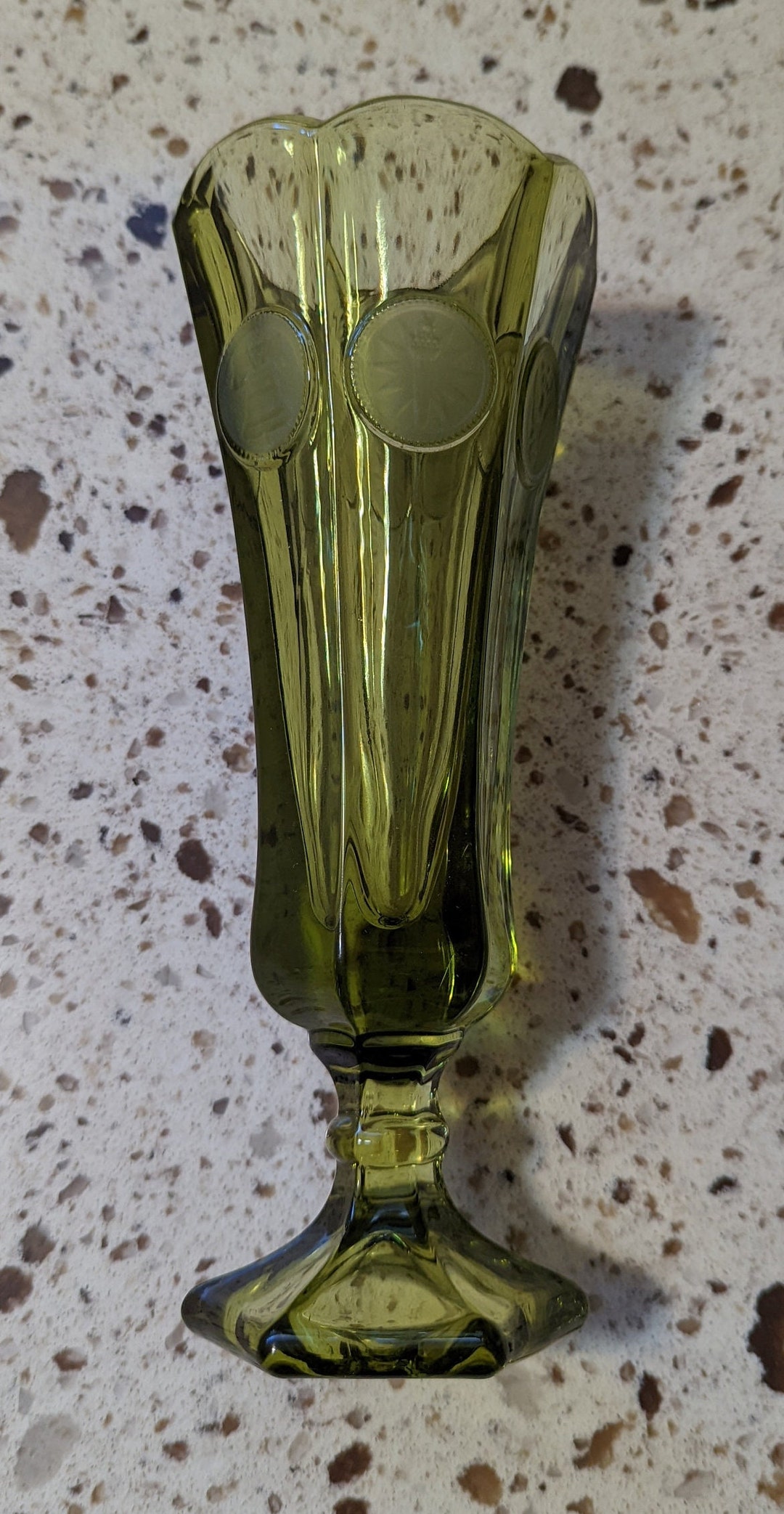 Fostoria Green Glass Coin Bud Vase Etsy