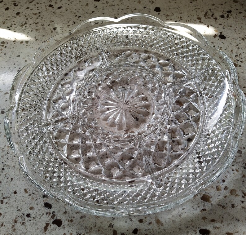 Vintage Anchor Hocking Wexford Clear 5 Five Part Divided Relish Dish