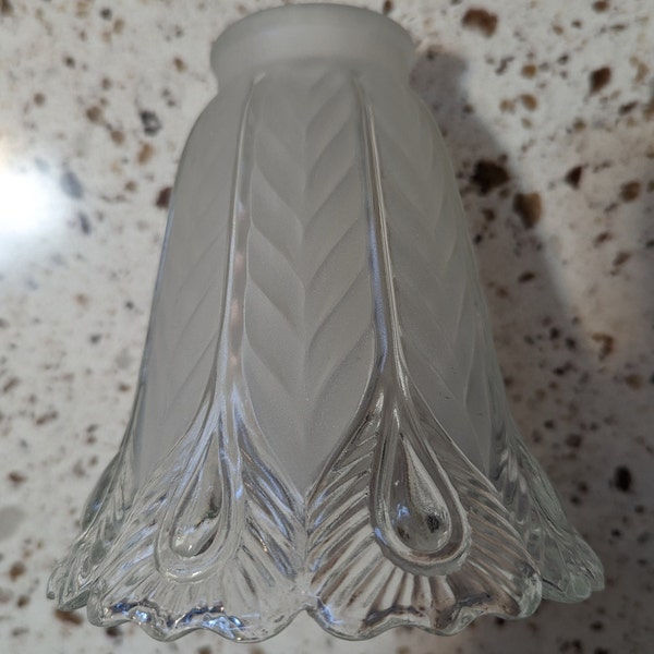 Clear and Frosted Glass Shade with a Scalloped Rim and Peacock Feather Design