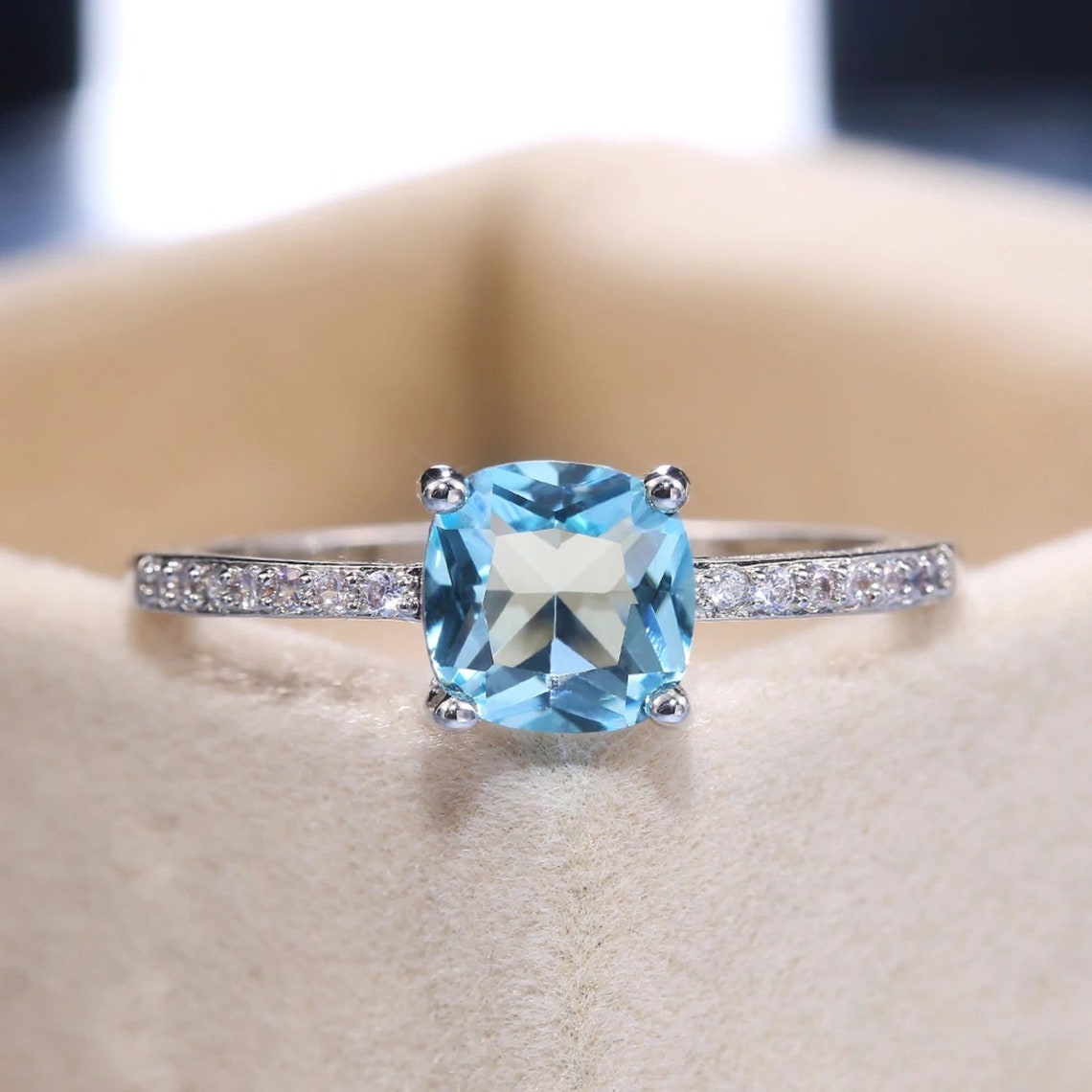 Blauer Stein Silber vergoldet Ring Band elegante Verlobung Etsy