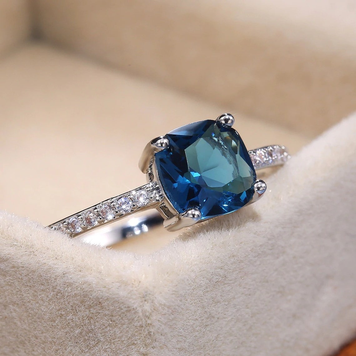 Blauer Stein Silber vergoldet Ring Band elegante Verlobung Etsy