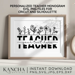 Lehrer Monogramm svg geteilte Monogramm svg Geschenk svg Dateien für Cricut silhoulette svg png Sublimation sofortiger Download