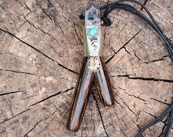NECKLACE KURIPE made of Chonta with Aya Vine Piece, Peruvian Turquoise, and Clear Quartz