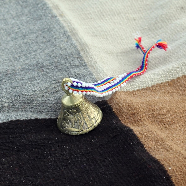 Shamanic Altar Bell with Watana Bracelet For Calling the Ancestors Spirits | Traditional Andean Instrument from Sacred Valley - Cusco - Peru